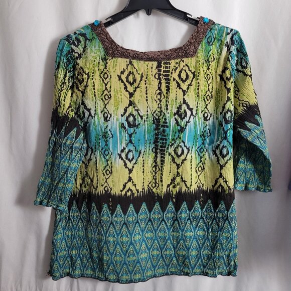 Essentials Blouse Beads Gauze 2X/3X Embellished BOHO chic hippie cottagecore Y2K - Picture 2 of 9